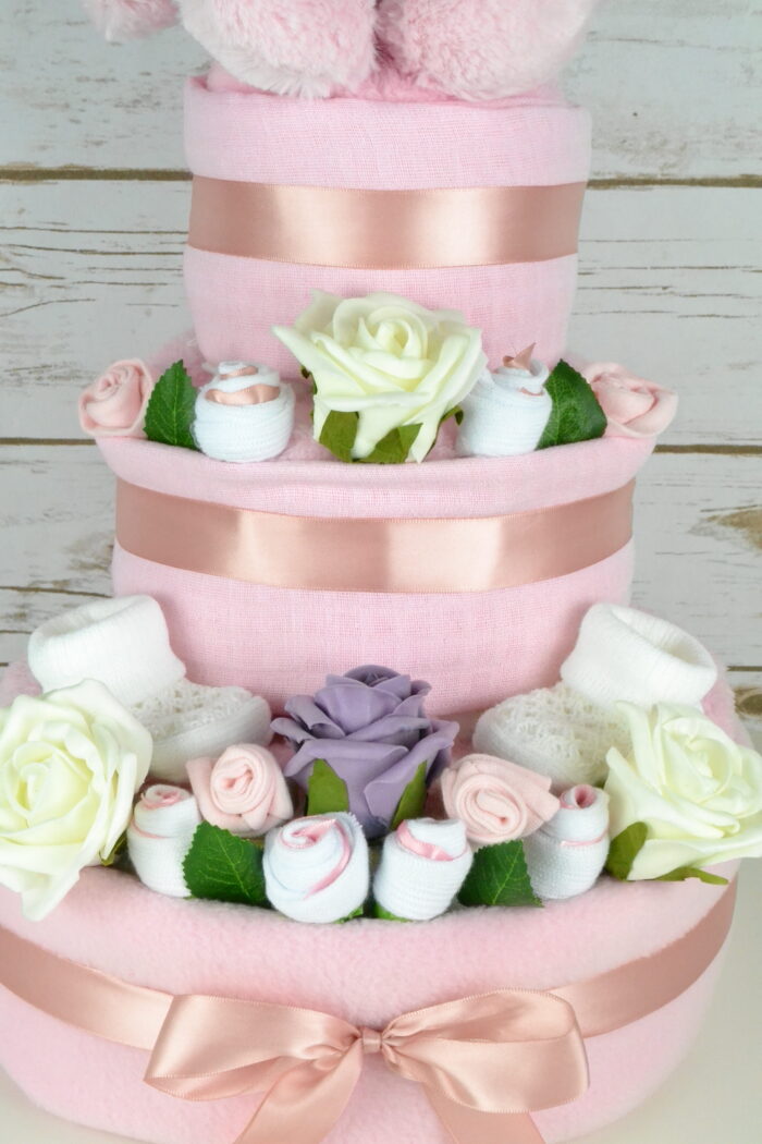Three Tier Pink Rose Nappy Cake