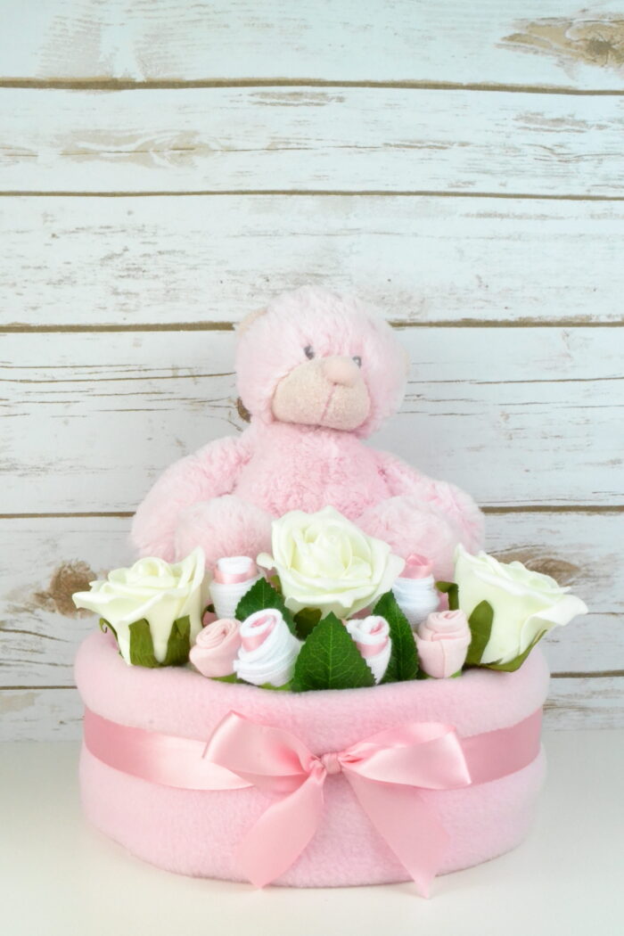 One Tier Pink Rose Nappy Cake