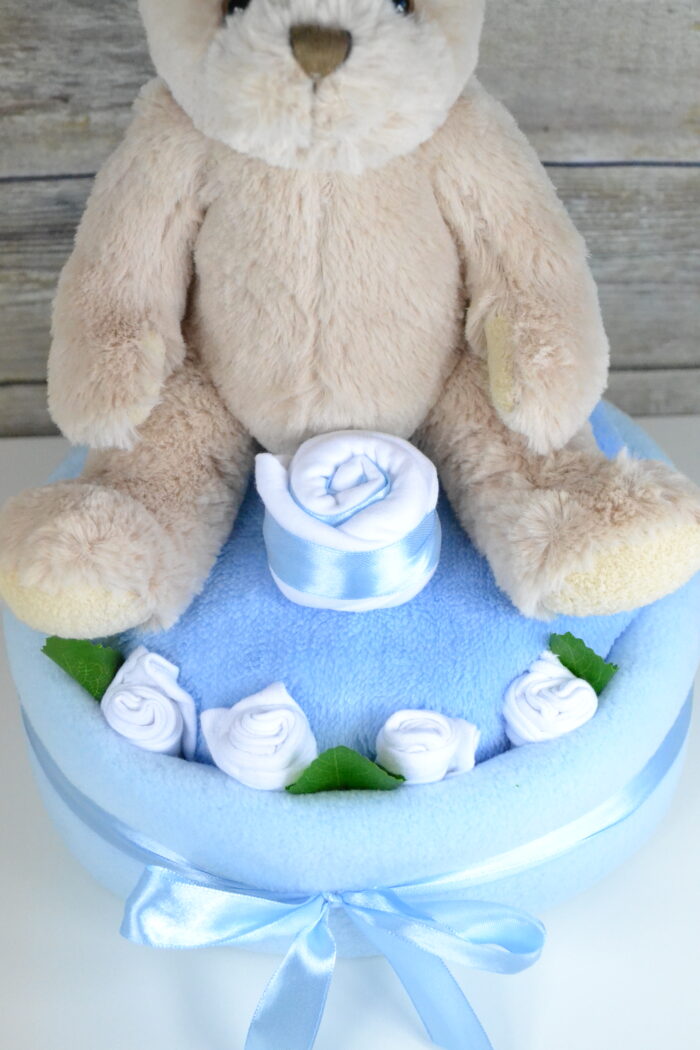 One Tier Blue Traditional Bear Nappy Cake