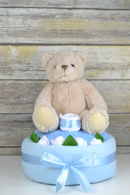 One Tier Blue Traditional Bear Nappy Cake
