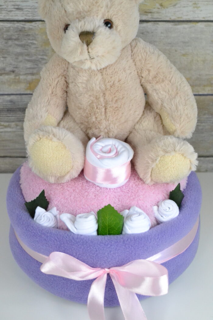 One Tier Lilac Traditional Bear Nappy Cake