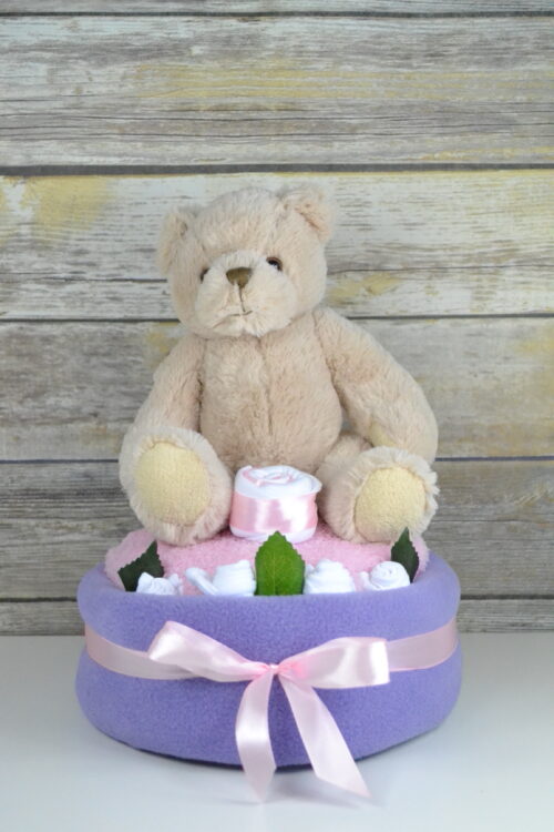 One Tier Lilac Traditional Bear Nappy Cake