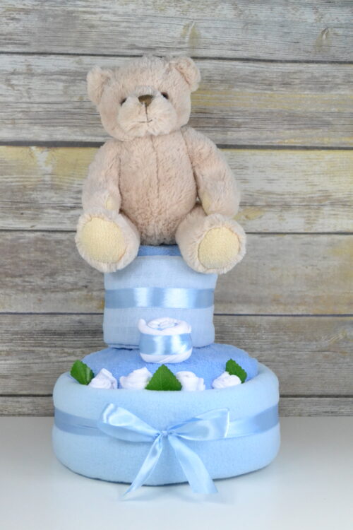 Two Tier Blue Traditional Bear Nappy Cake