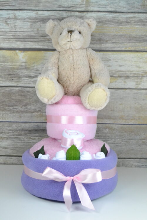 Two Tier Lilac Traditional Bear Nappy Cake
