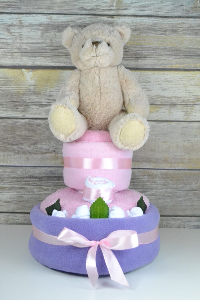 Two Tier Lilac Traditional Bear Nappy Cake