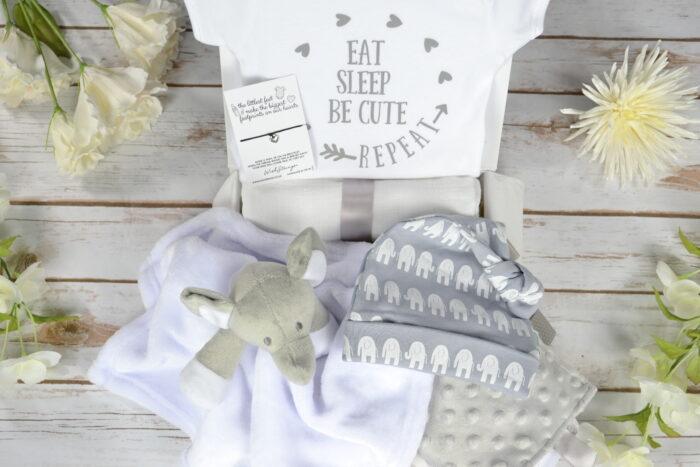 White elephant comforter baby gift box