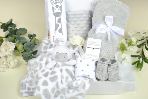 Personalised Neutral Giraffe Baby Gift Box